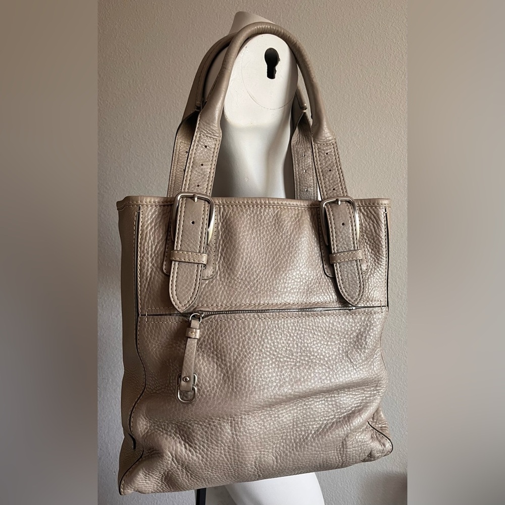 Cole Haan Metallic Taupe Pebbled Leather Tote Quiet Luxury Work Bag